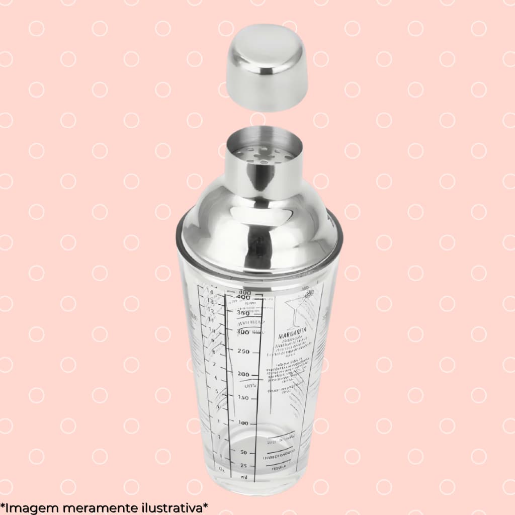 Coqueteleira 400ml de Vidro com Tampa Inox Dosadora Profissional para Drinks - Uny Home