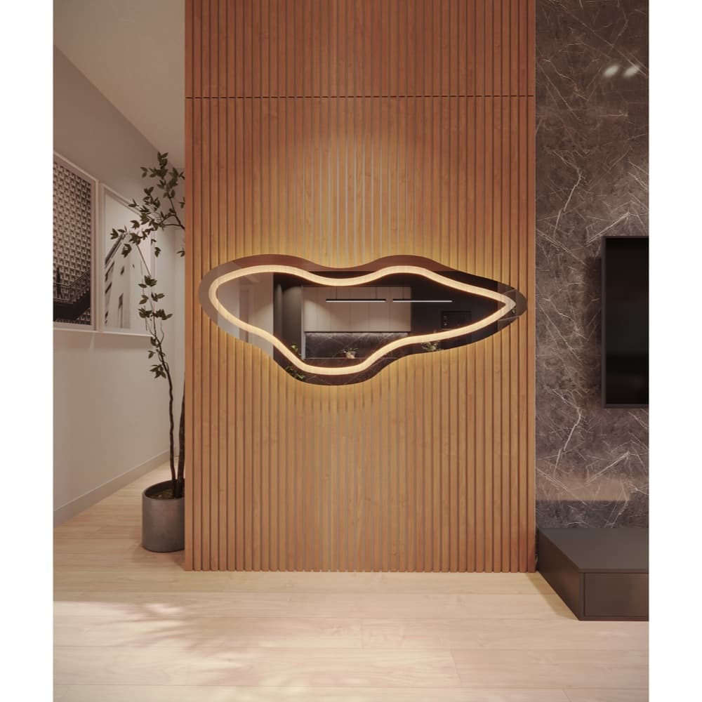 Espelho Orgânico EL04 Corpo Inteiro 150cm x 60cm Polido LED Jateado Luz Branca e Luz Amarela Sala Quarto Banheiro