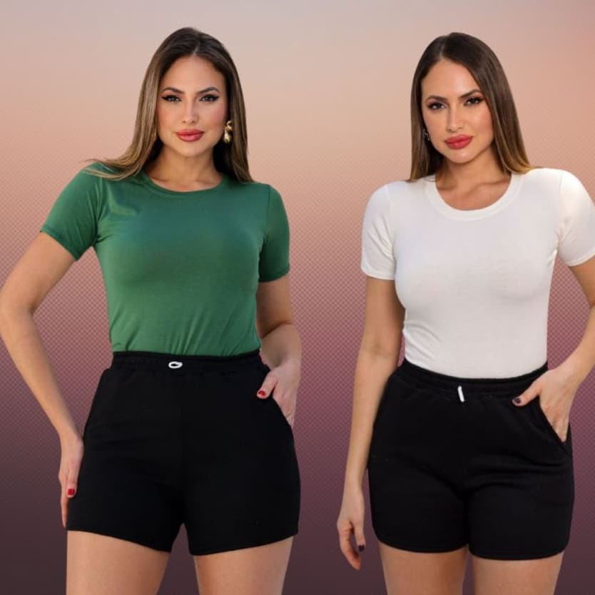 Kit 2 Blusas T-Shirt  Feminina em Visco Lycra Gola Redonda com e Ajuste Perfeito