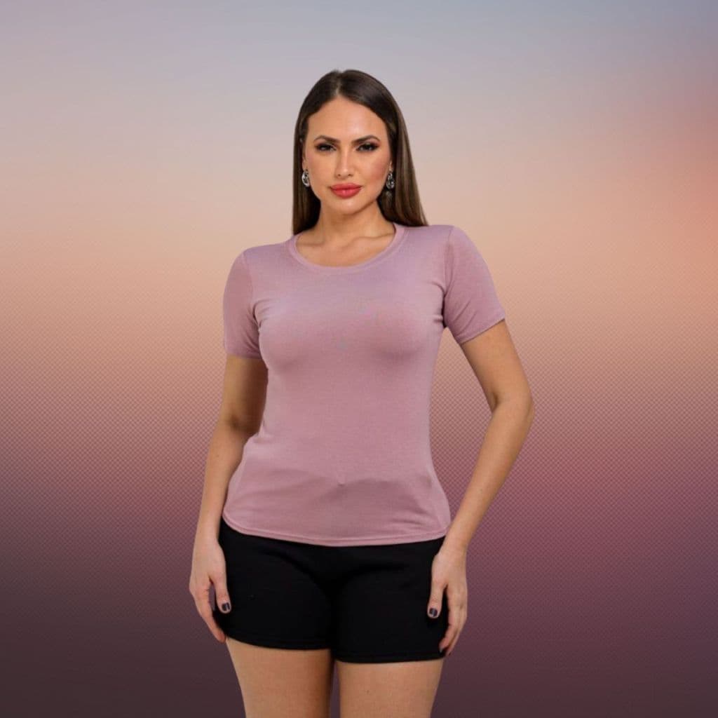 Kit 6 Blusas T-Shirt  Feminina em Visco Lycra Gola Redonda com e Ajuste Perfeito
