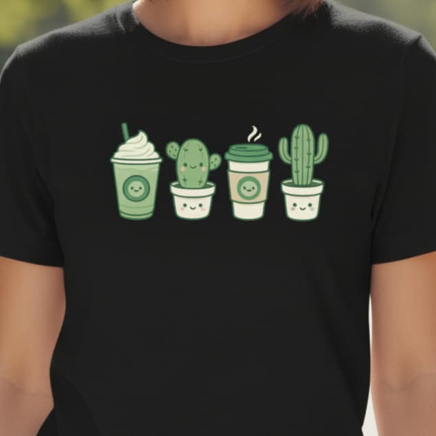 Camiseta Feminina T-shirt Estampa Café Cacto Blusa 100% Algodão Casual Dia a Dia Trabalho