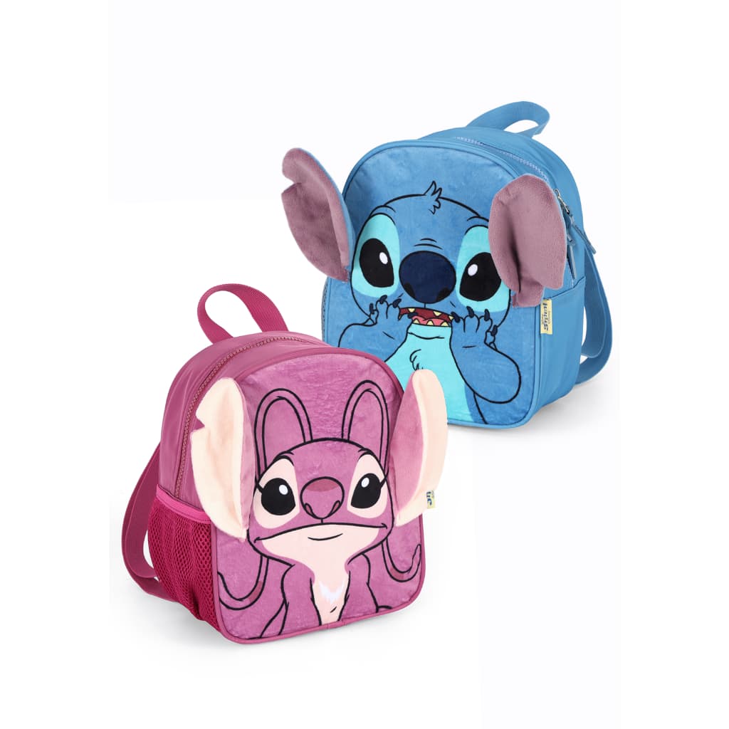 Lancheira Escolar Stitch Angel Mochilinha Orelha 3D Plush Poliéster Disney