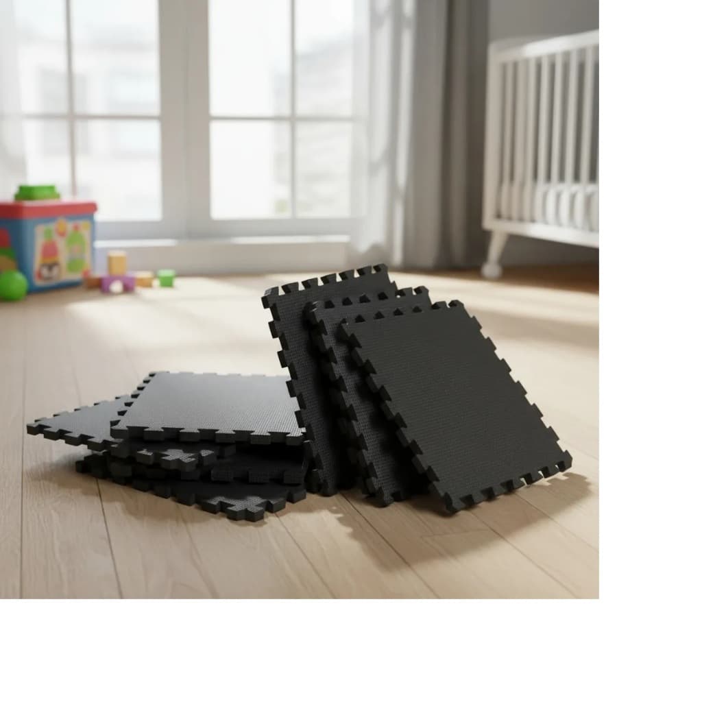 Kit 12 Tatames Tapetes EVA 50x50x2cm 20mm Preto com Bordas Linha Premium