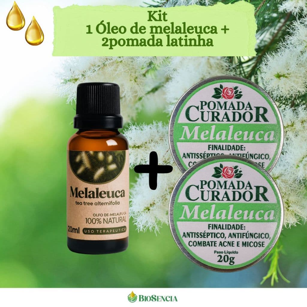 Combo Melaleuca Premium – Cuidado da Pele 100% Natural 1 Óleo de Melaleuca + 2 pomadas melaleuca