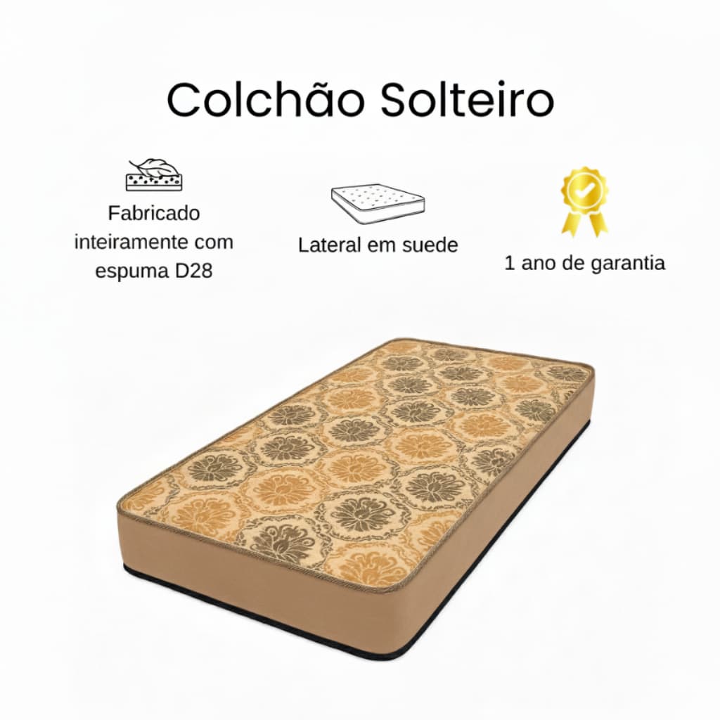 Colchão De Solteiro Em Espuma D28, Dupla Face ,Pode ser Utilizado dos Dois Lados Bordado, Envio Imediato.