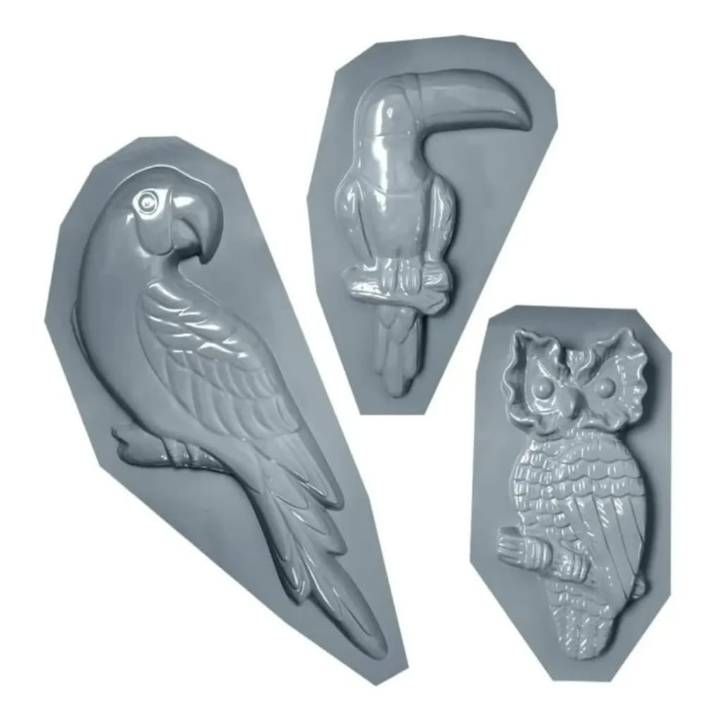 Kit 3 Formas Molde ABS Arara Tucano Coruja Gesso Artesanato Decoração