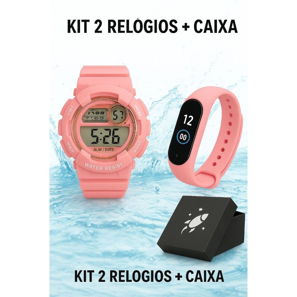 relógio infantil menino/menina silicone digital criança + caixa cronometro qualidade premium original preto/rosa