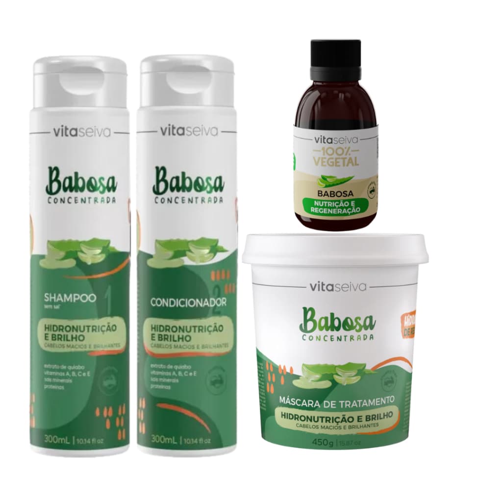 Shampoo Condicionador Mascara Oleo de Babosa Kit Vita Seiva