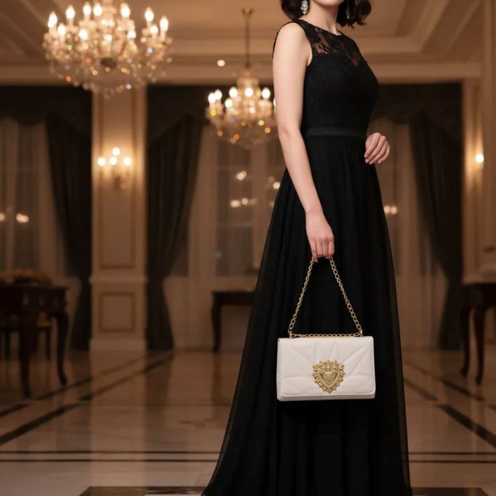 Bolsa Feminina Transversal Bordada Coração Dourada linha luxo