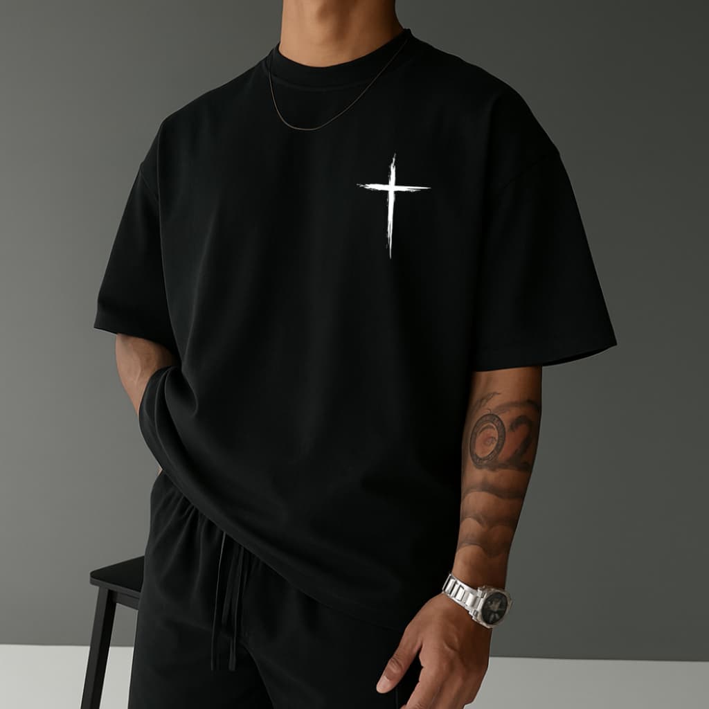Camiseta Masculina Streetwear Cruz Evangélica Gospel Camisa Unissex Tecido 100% Algodão Premium Manga Curta Gola Redonda
