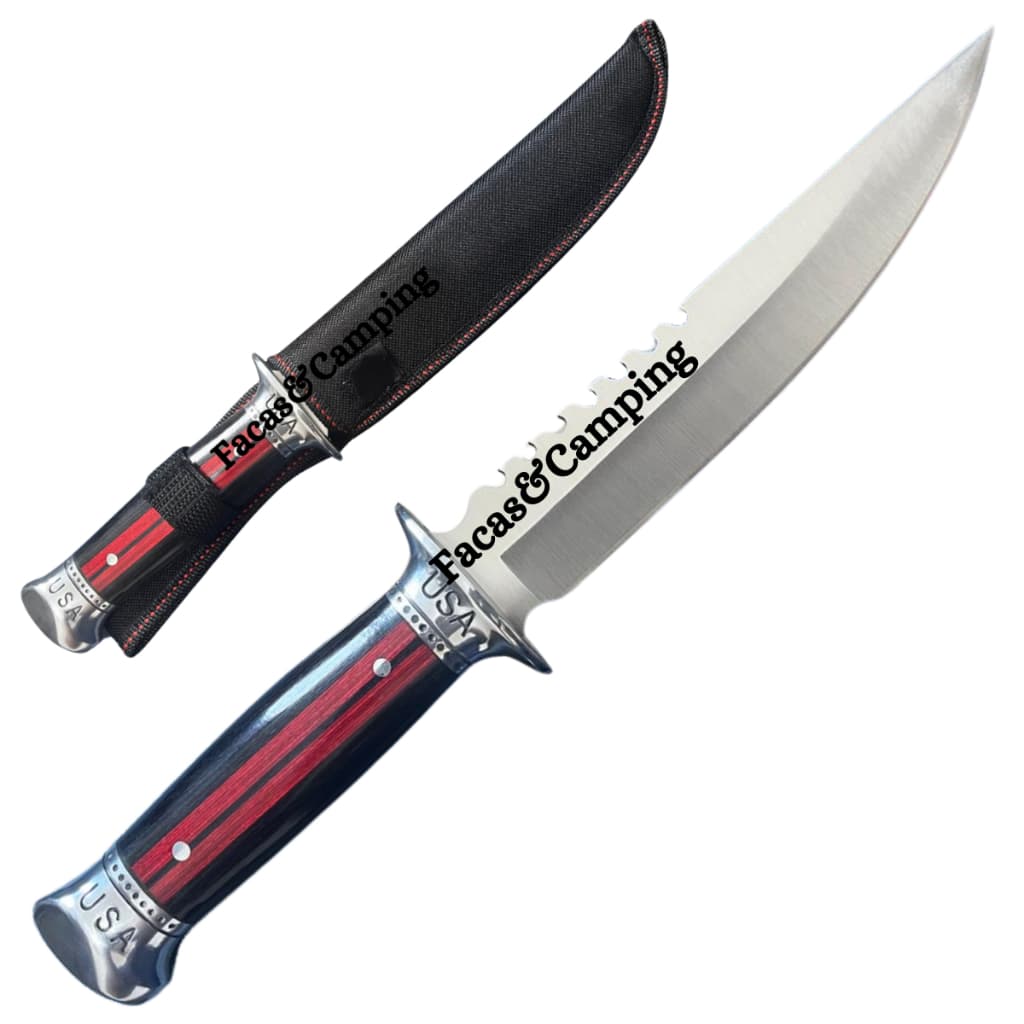 Faca Churrasco Cozinha Caça Pesca Full Tang Aço Inox USA Com Bainha