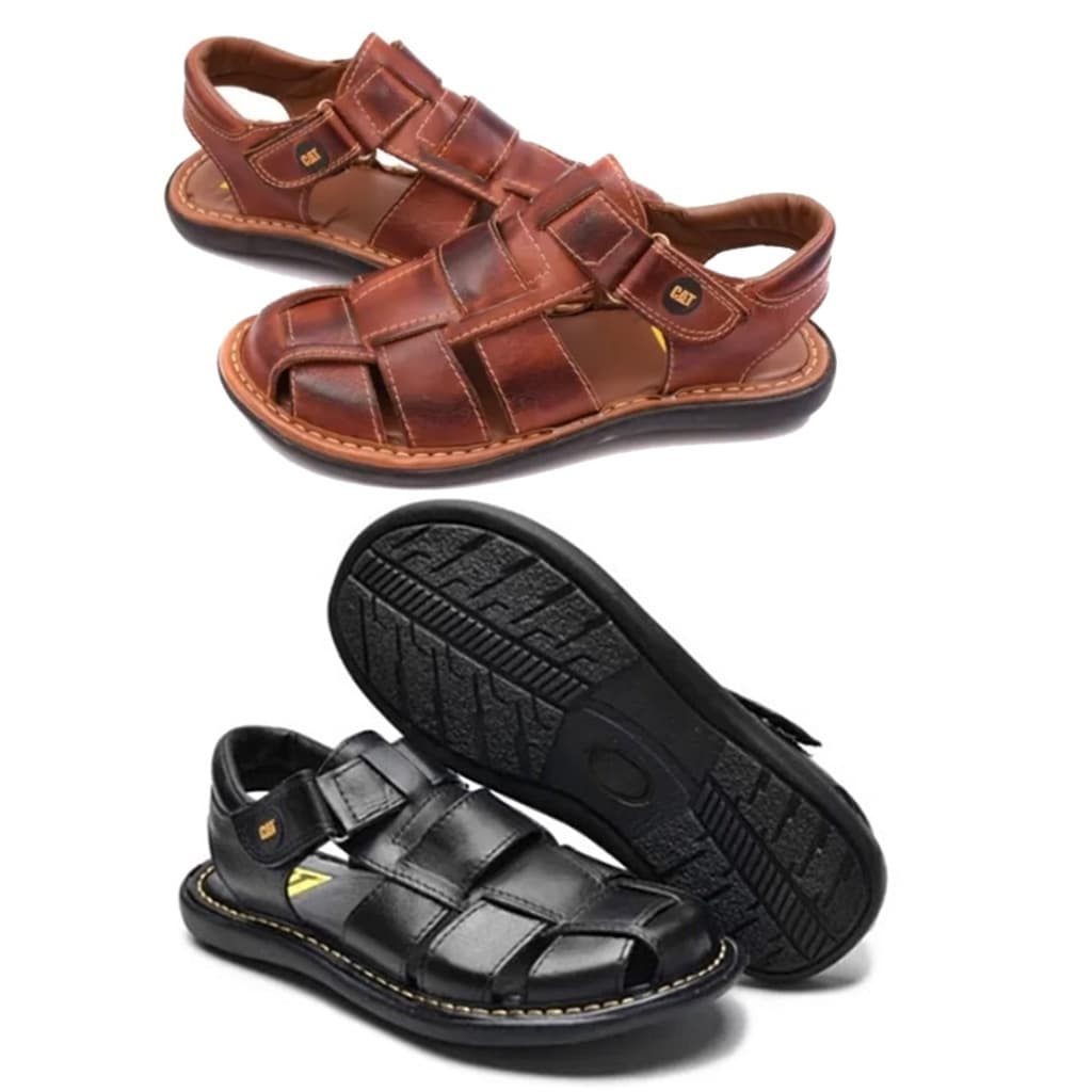 KIT 2 PARES DE SANDALIA CONFORT EM COURO LEGITIMO MASCULINO