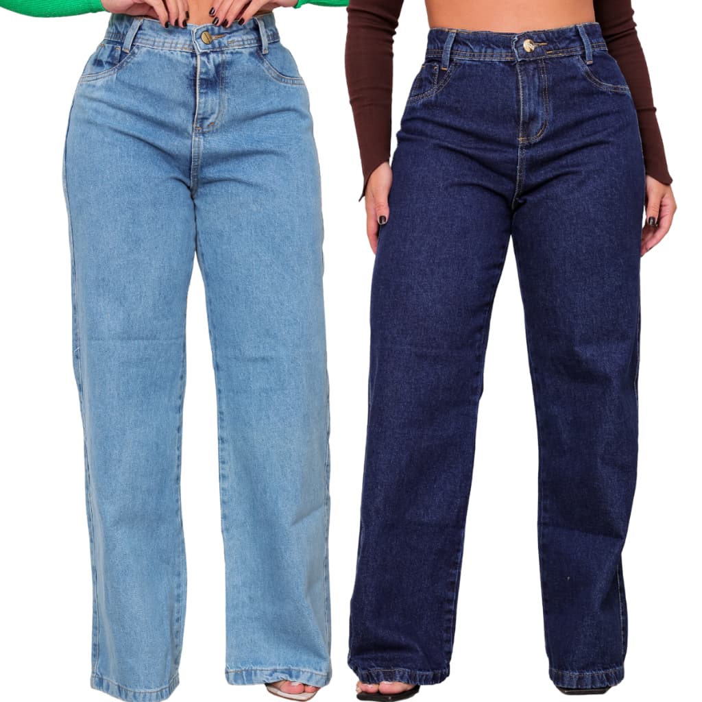 KIT COM  CALÇAS WID LEG JEANS COS ALTO LEVANTA BUMBUM SEM LAYCRA 100% ALGODÃO JEANS PREMIUM CALÇA LARGA CALÇA DE SHOP