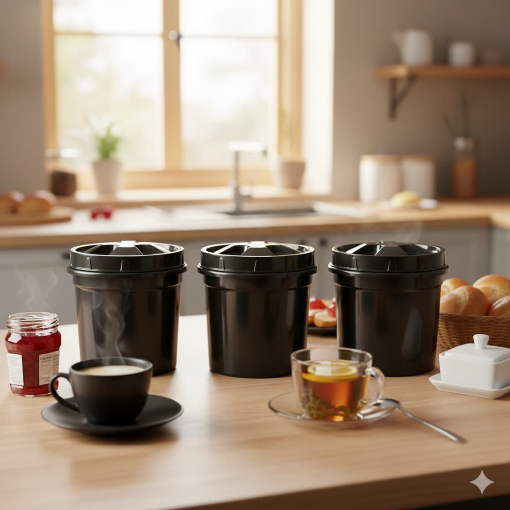Kit 3 Potes Mantimento Redondo PRETO 1250ml Litros PRIME Mantimento Cereais Grãos Açúcar Café Balas