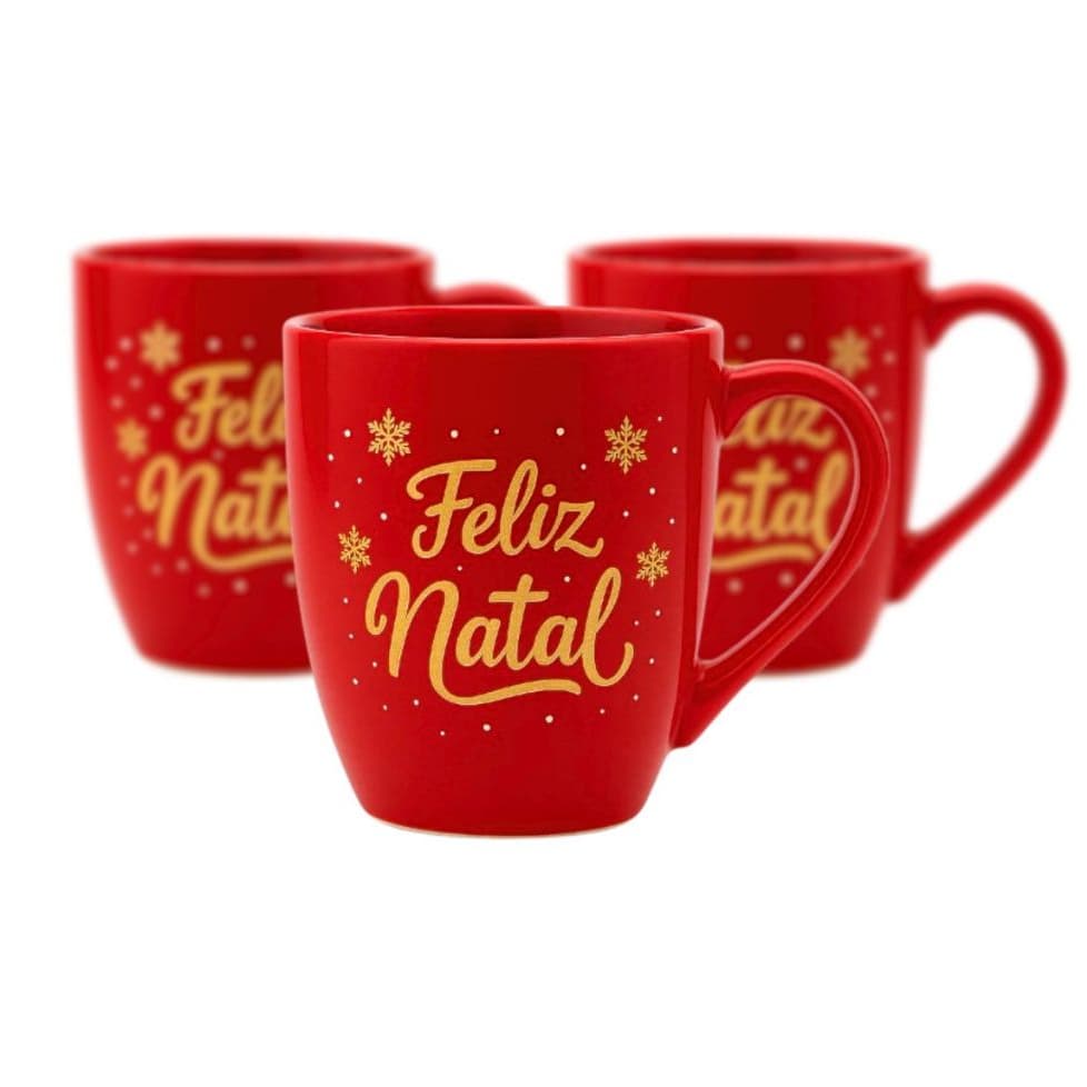 Kit Canecas Porcelana 250ml Decoradas Feliz Natal