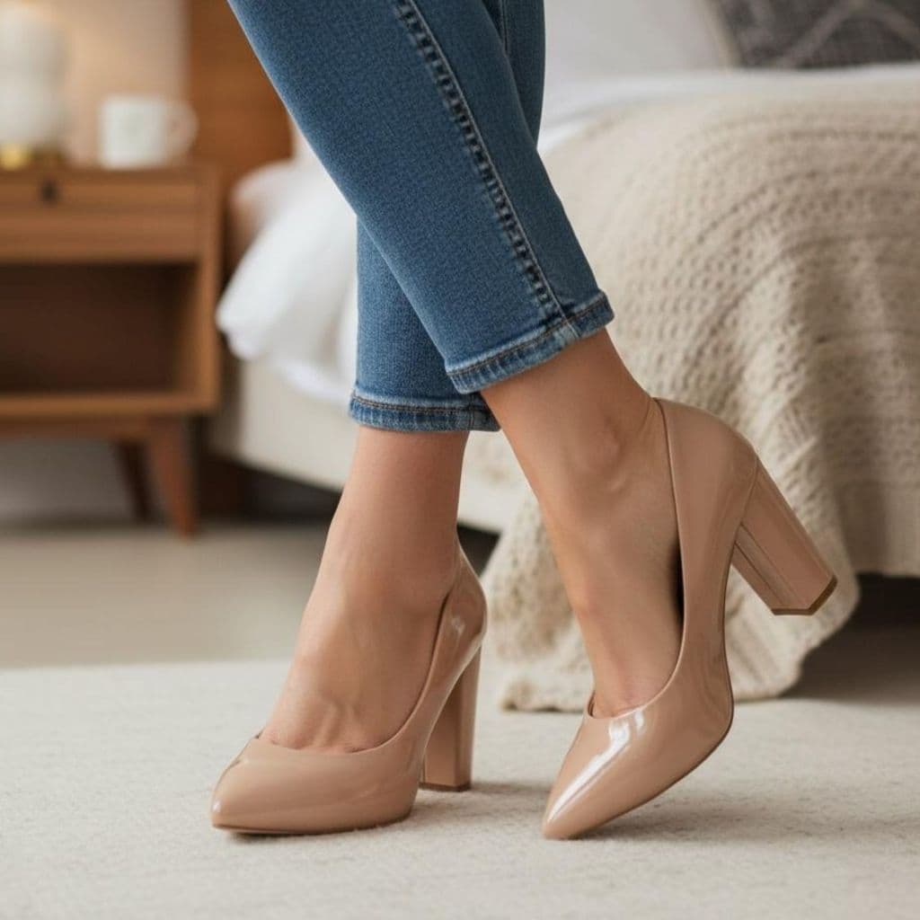 Scarpin Feminino Salto Grosso Confort Verniz Preto,Offwhite,Azul,Pink,Rosa,Nude,Vermelho Promoção