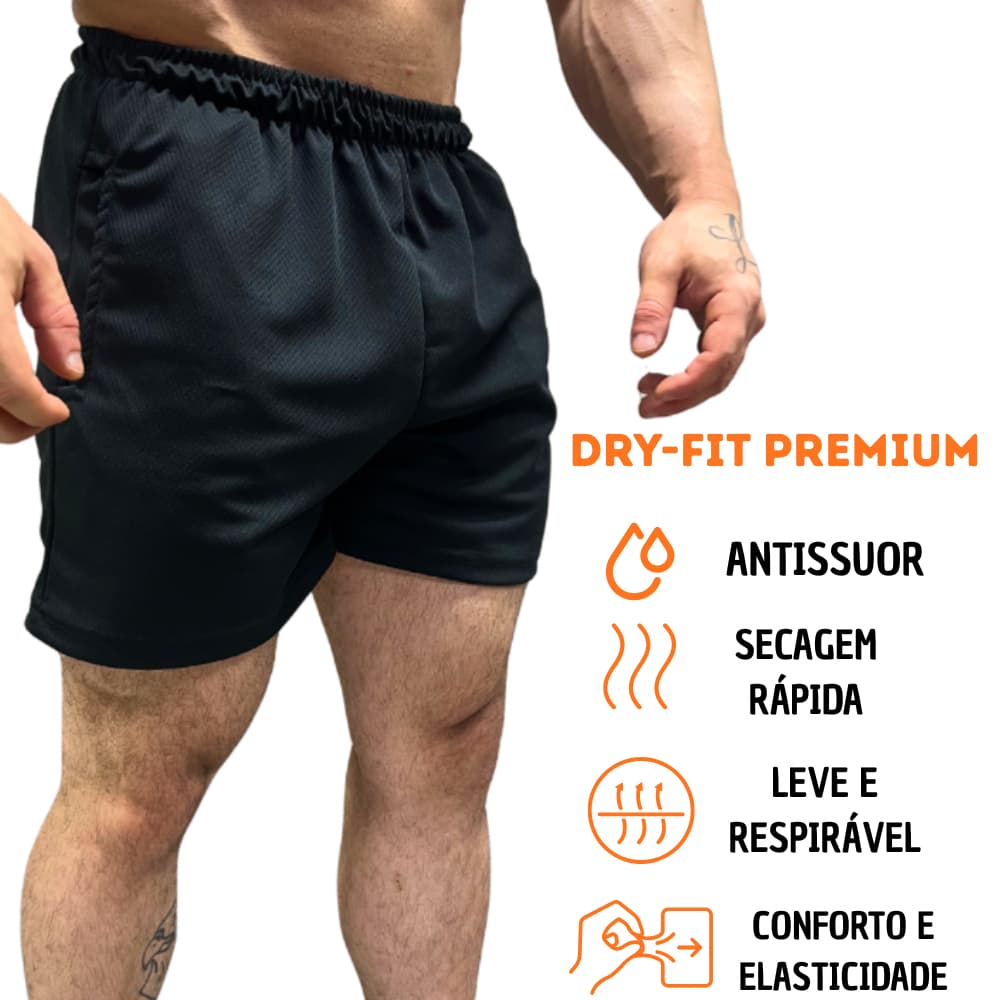 Bermuda Dry Fit Premium Curta Masculina | Academia Fitness Treino Musculação Casual Respirável Leve