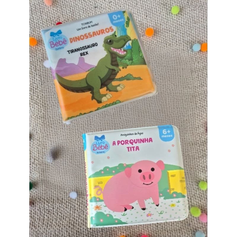 Kit Livros de Banho – Dinossauros + Porquinha Tita | Diversão e Aprendizado no Banho | 6m+