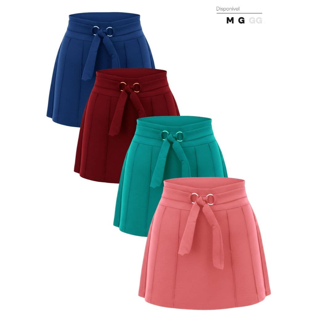 Short Saia Feminino com Laço Amarração Argola  Detalhe frontal Do M Ao GG