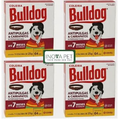 Kit 4 Bulldog Coleira Antipulgas e Carrapatos Coveli para Cães - 64 cm