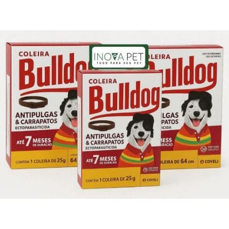 Kit 3 Bulldog Coleira Antipulgas e Carrapatos Coveli para Cães - 64 cm
