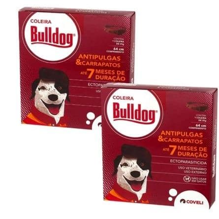 Kit 2 Bulldog Coleira Antipulgas e Carrapatos Coveli para Cães - 64 cm
