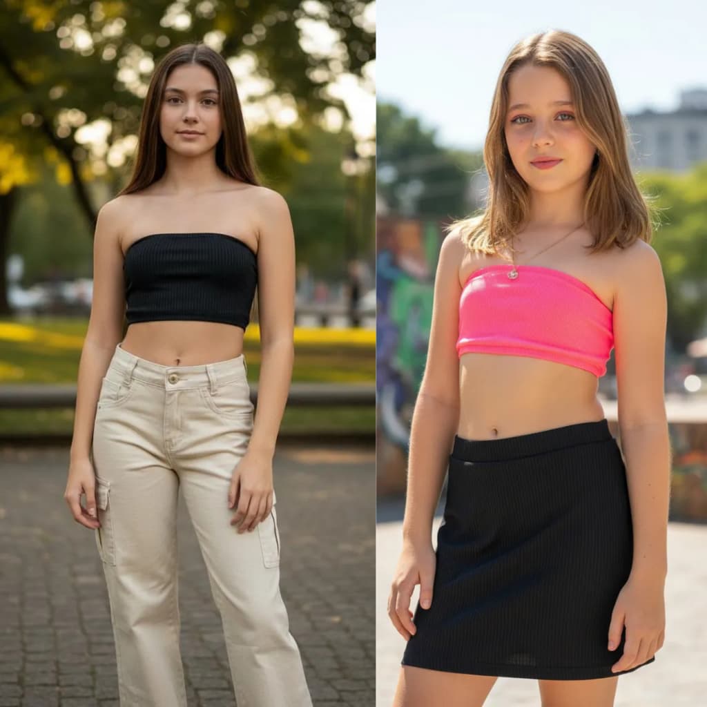 kit C/ 2 Top Faixa Infantil E Juvenil Cropped Tomara Que Caia