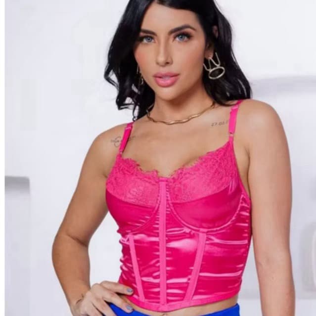 Cropped Livia Corselete Cetim Sem Bojo Com Aro De Amarração Premium Verão