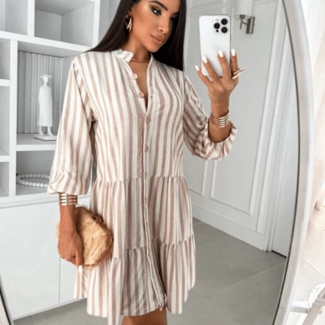 Bata Feminina Linho Vestidinho Casual Com Botões  na frente Tecido Linho Premium