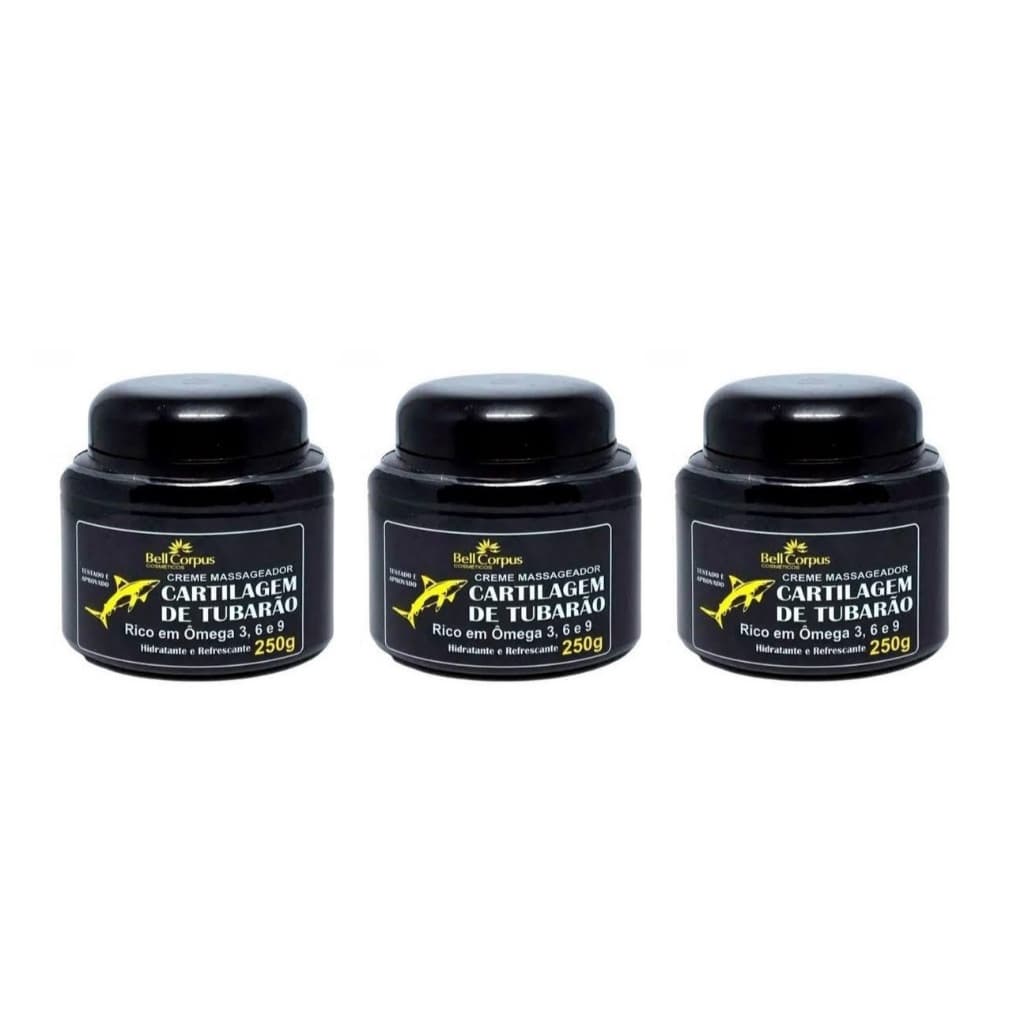 Kit 3un Creme Massageador Cartilagem de Tubarão 250g - Bell Corpus