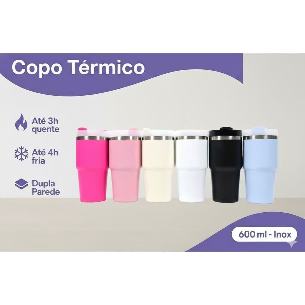 Copo Garrafa Térmica 420/600ml Resistente – Mantém Bebidas Frias ou Quentes por Mais Tempo