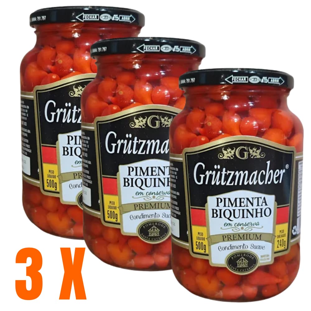 KIT 3 X PIMENTA BIQUINHO EM CONSERVA PREMIUM GRUTZMACHER