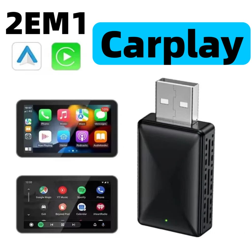 Adaptador Carplay Sem Fio 2 Em 1 Conversor Automático com Android/iPhone plug & play controle e sem atraso MO Q11