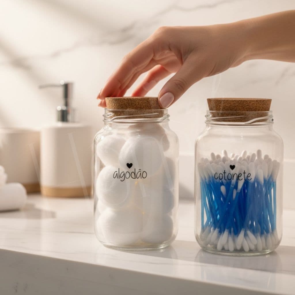Kit Com 2 Potes Porta Cotonete e Algodão