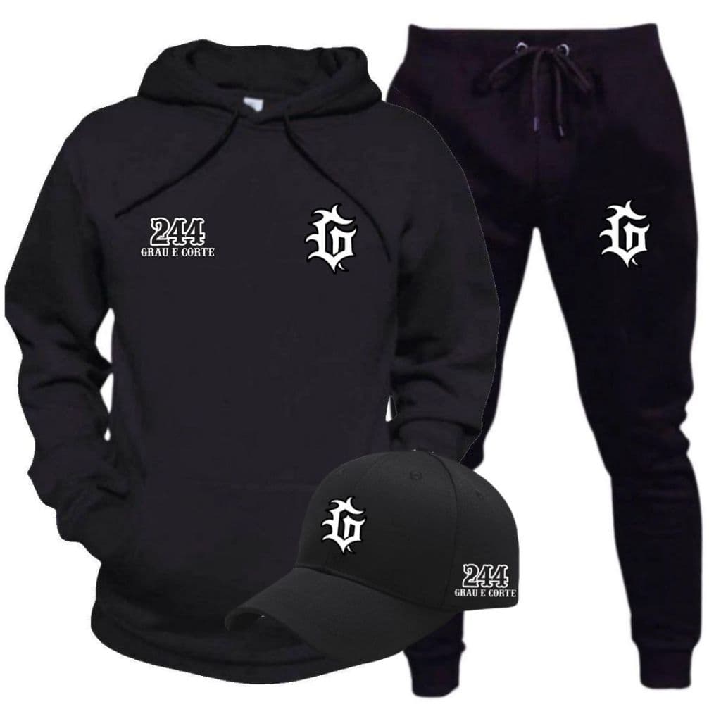 Conjunto Moletom Blusa + Calça + Boné 244 Moto Grau Wheeling Casaco