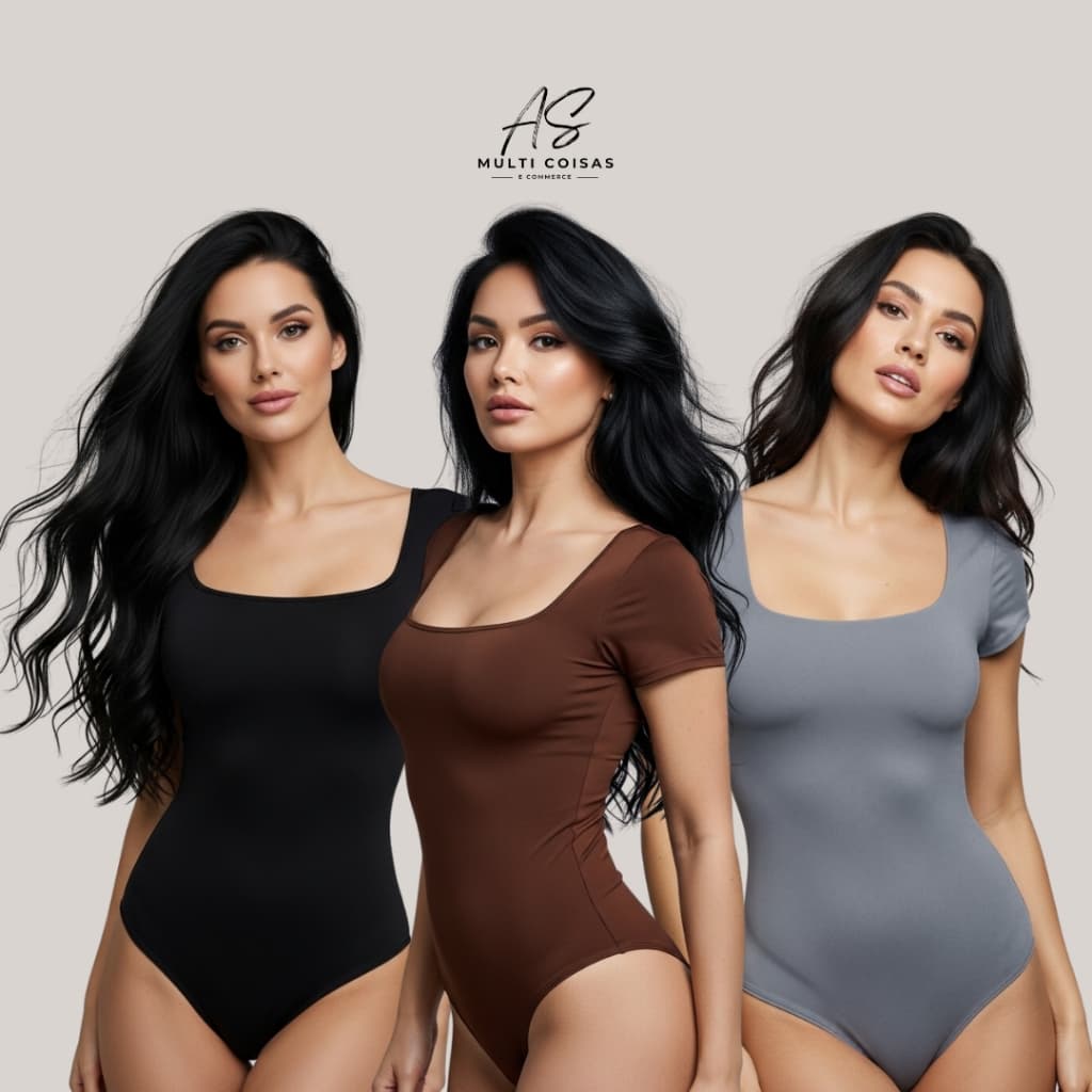 Kit 3 Body Manga Curta - Lisa Simples Tecido Suplex Elegante Básica Feminina Moda