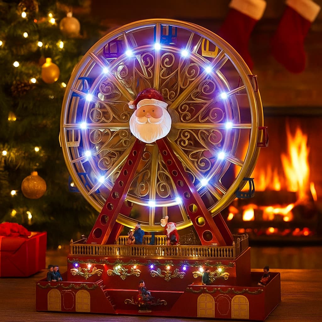 Roda Gigante Natal Natalina Led Som Movimento Iluminaçao Luxo Cenario Musical Decoraçao Festa Mesa Enfeite Celebraçao