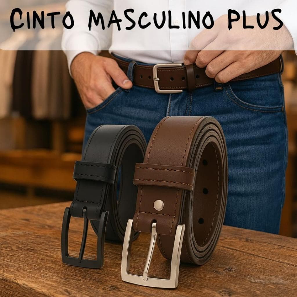 Kit com 2 ou 4 Cinto Masculino Plus em Couro Sintético de 125 a 140 cm Casual Dia a Dia PLus Size