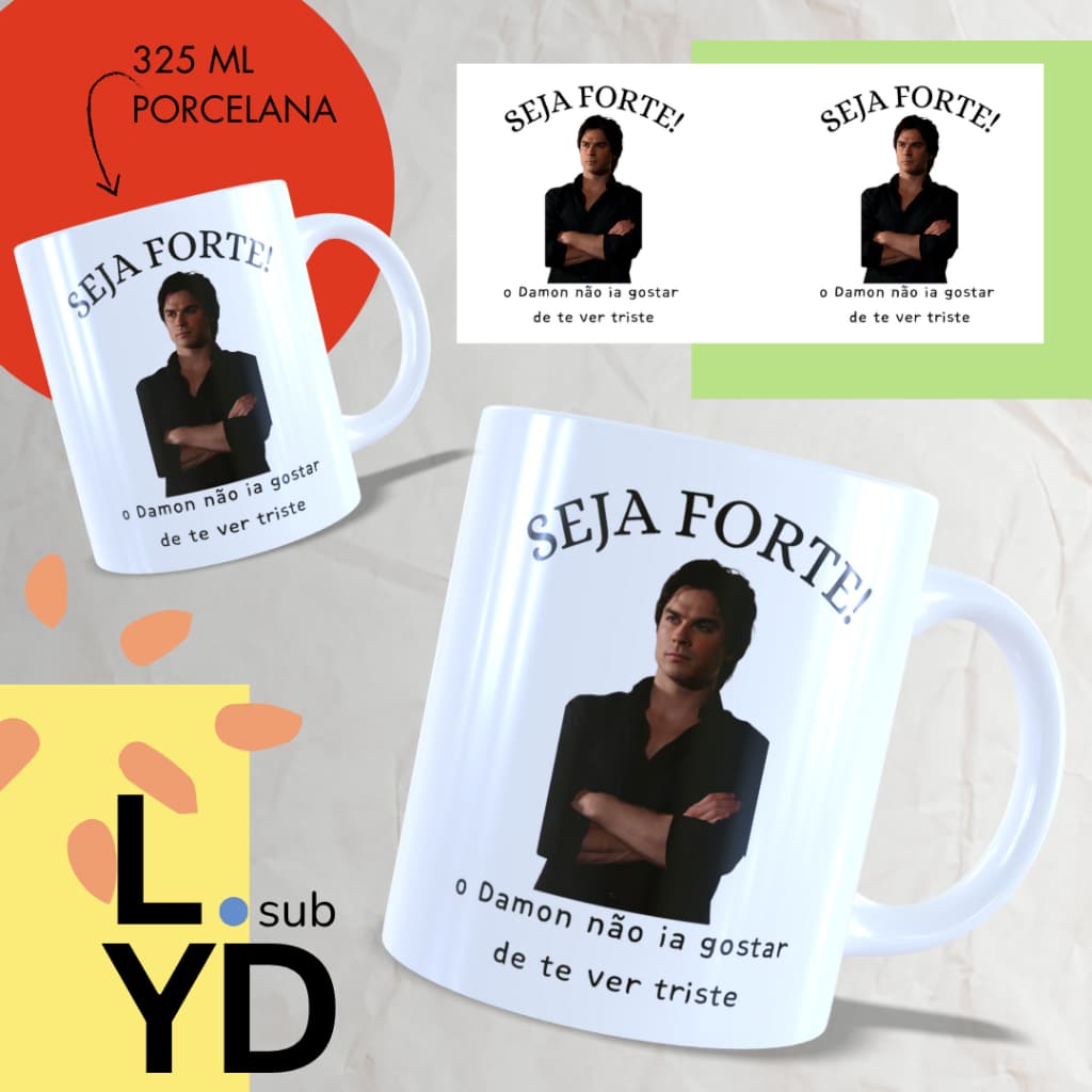 Caneca Porcelana Seja Forte o Damon Não Ia Gostar de Te Ver Triste Xícara Porcelana Damon Salvatore