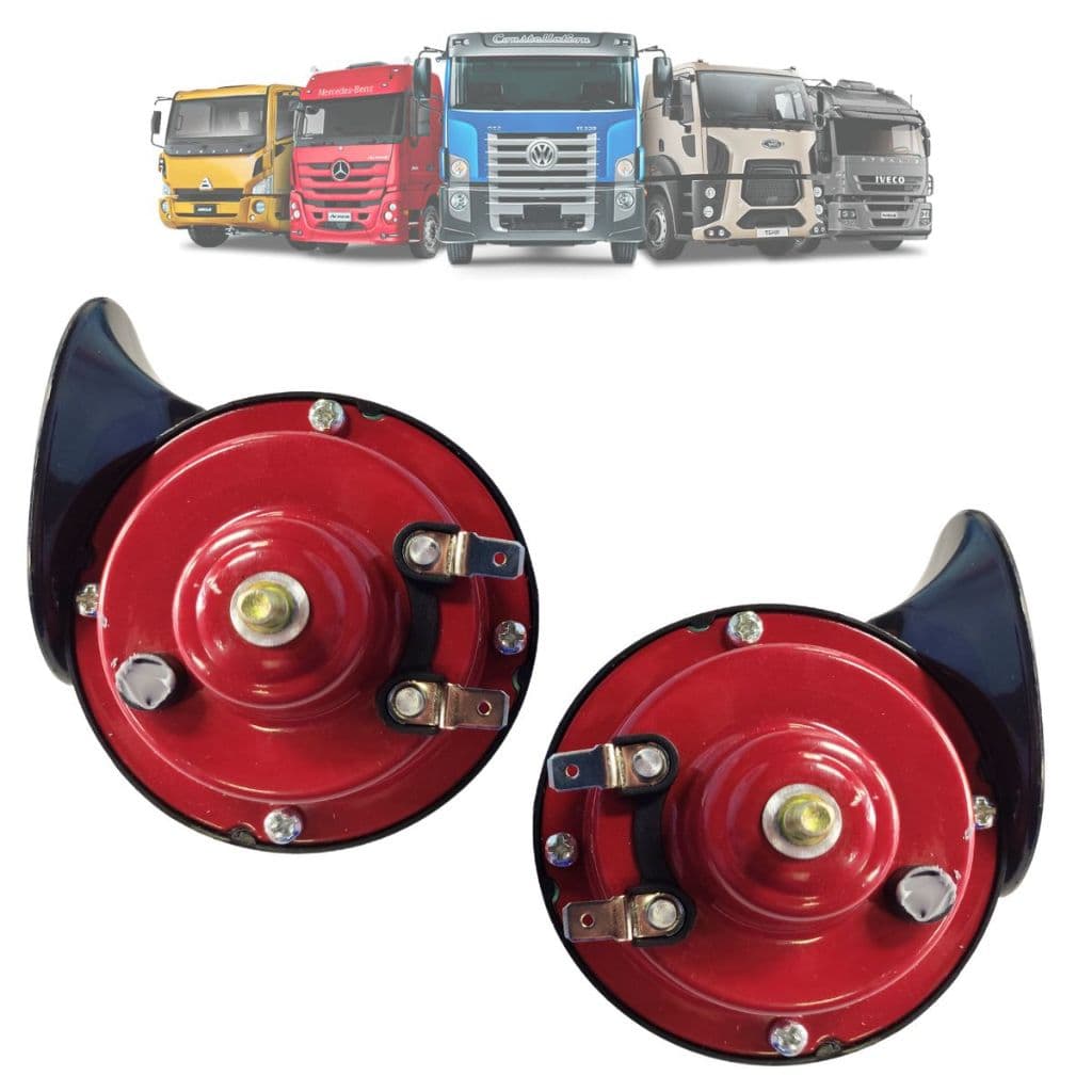 Par De Buzinas Caracol Universal 12v Carro Moto Caminhão Vermelha