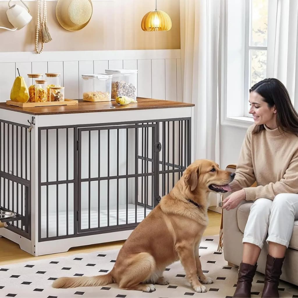 Canil Interno Portátil 2 em 1 Cercado Gaiola Grade Caixa Cachorro Cães Pet E Aparador Madeira Luxo