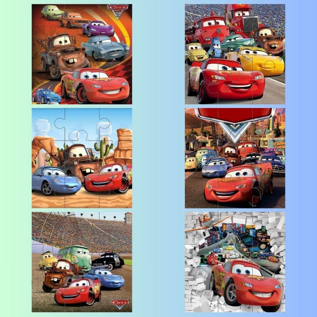 Kit 6 Jogos Quebra Cabeça Desenhos Infantil 14x14cm em madeira Mdf 9 peças cada (6 unidades)