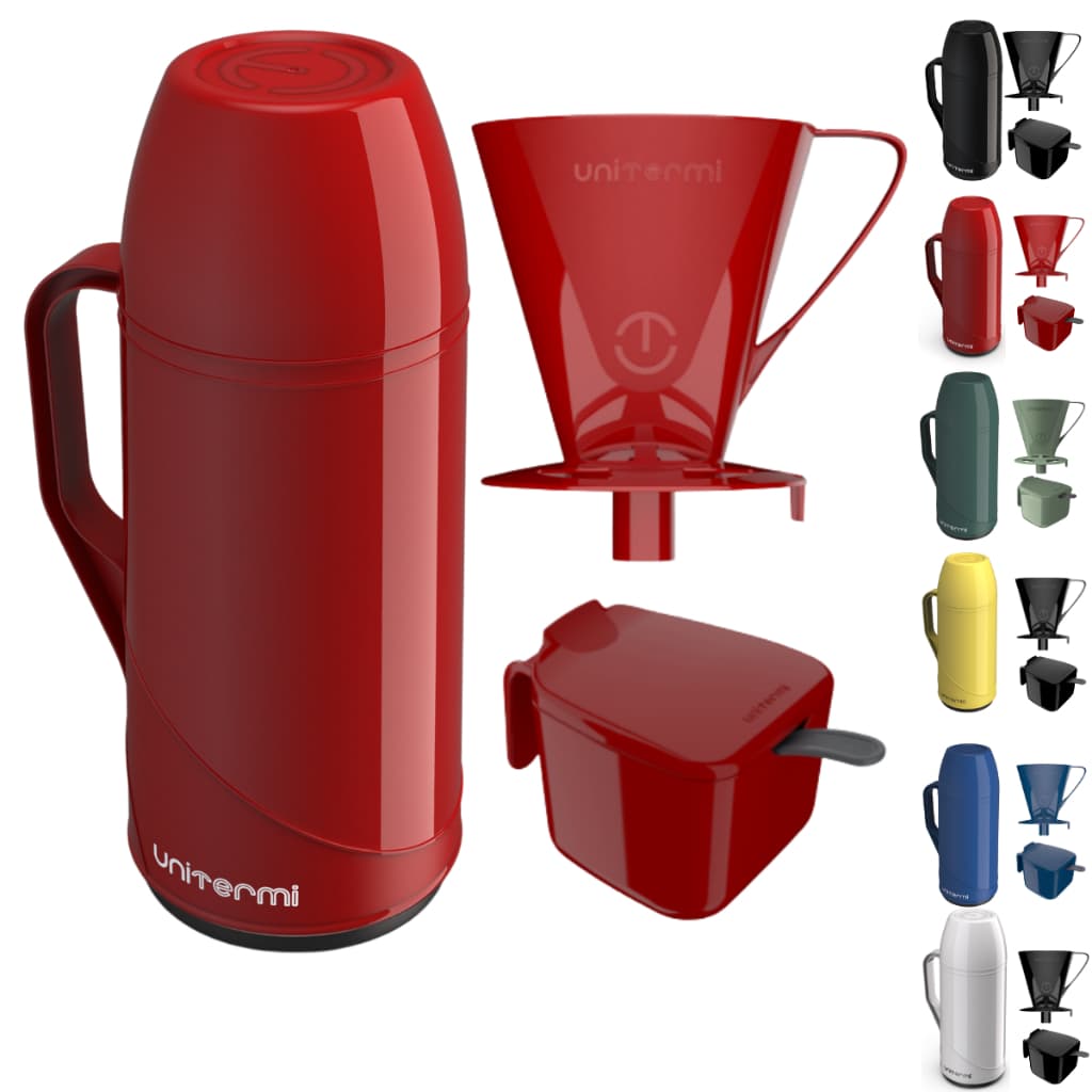 Kit Garrafa Térmica Roma 1 Litro Com Suporte para Filtro de Café 102/103 Açucareiro 350 ML Café Chá