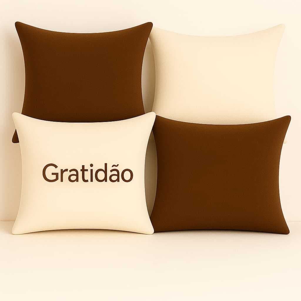 Kit 4 Capas Almofadas Decorativas Oxford 45x45cm com Bordado “Gratidão”