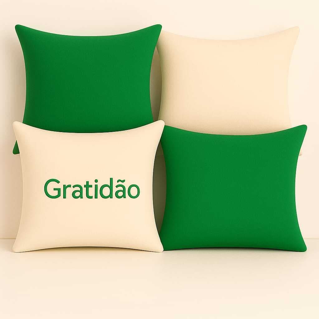 Kit 4 capas de almofadas - duas cores - bordada - kit para presente - gratidão