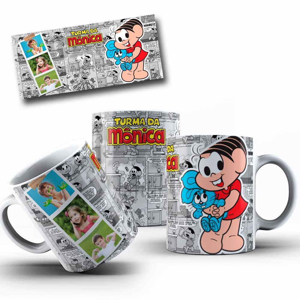 Caneca Turma da Mônica Personalizada com FOTO (325ml) | Cerâmica Premium | Presente Criativo Infantil
