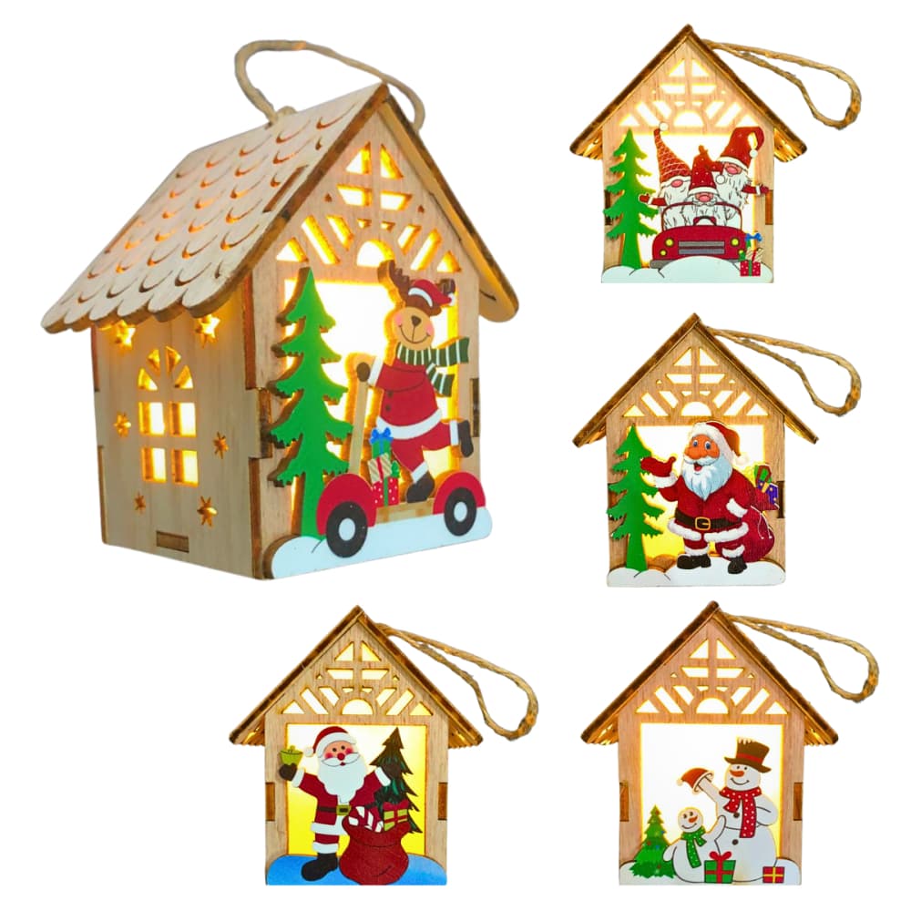 Pingentes de Natal Decoração Cabana LED Amarelo