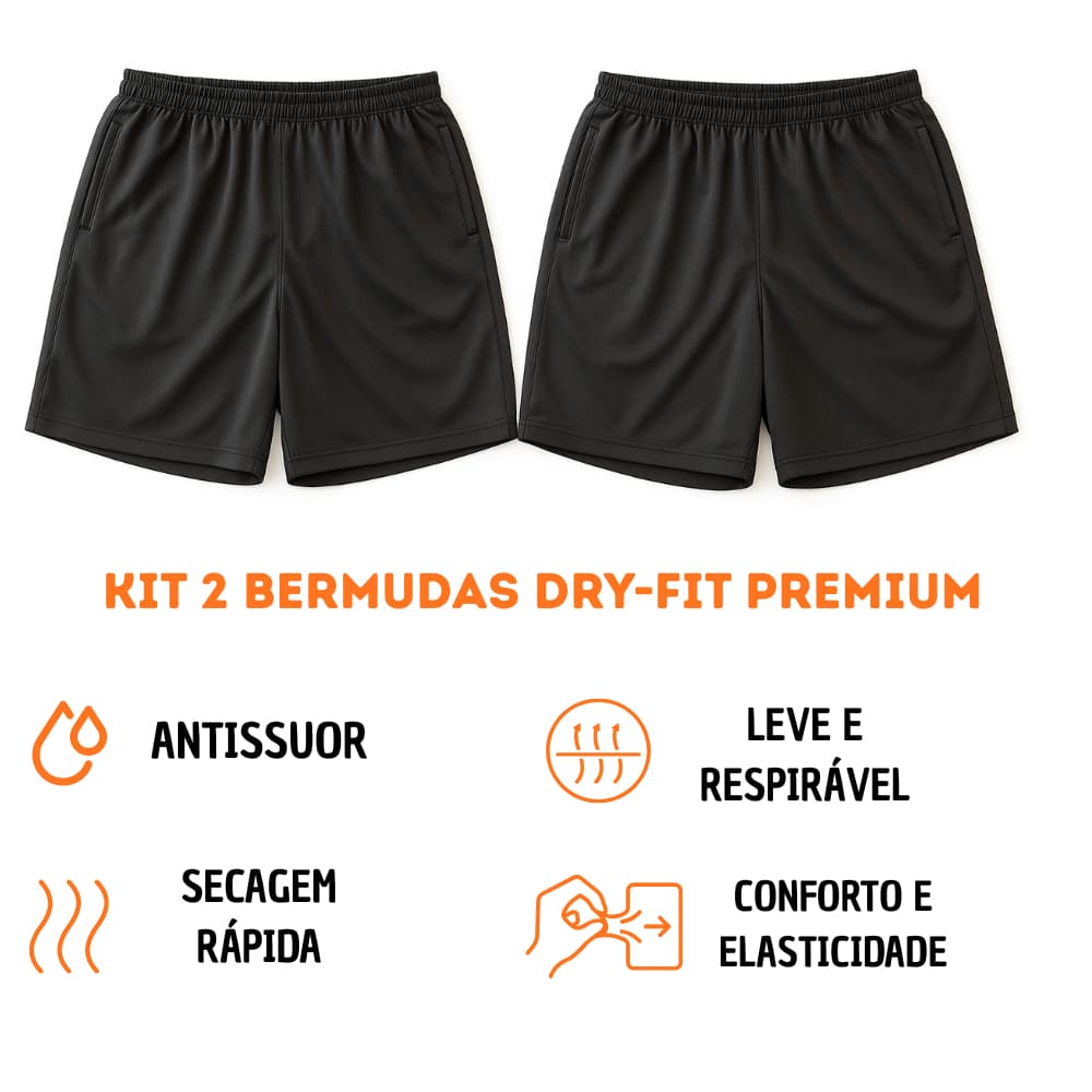 Kit 2 Bermudas Dry Fit Premium Curta Masculina | Academia Fitness Treino Musculação Casual Respirável Leve Antiodor