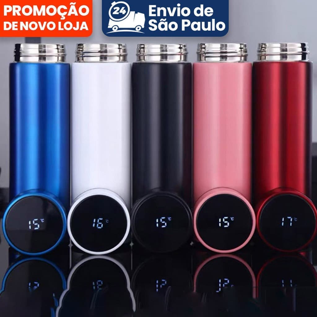 Garrafa Térmica Em Aço Inox Com Termômetro Digital 500ml Led colorido st-015