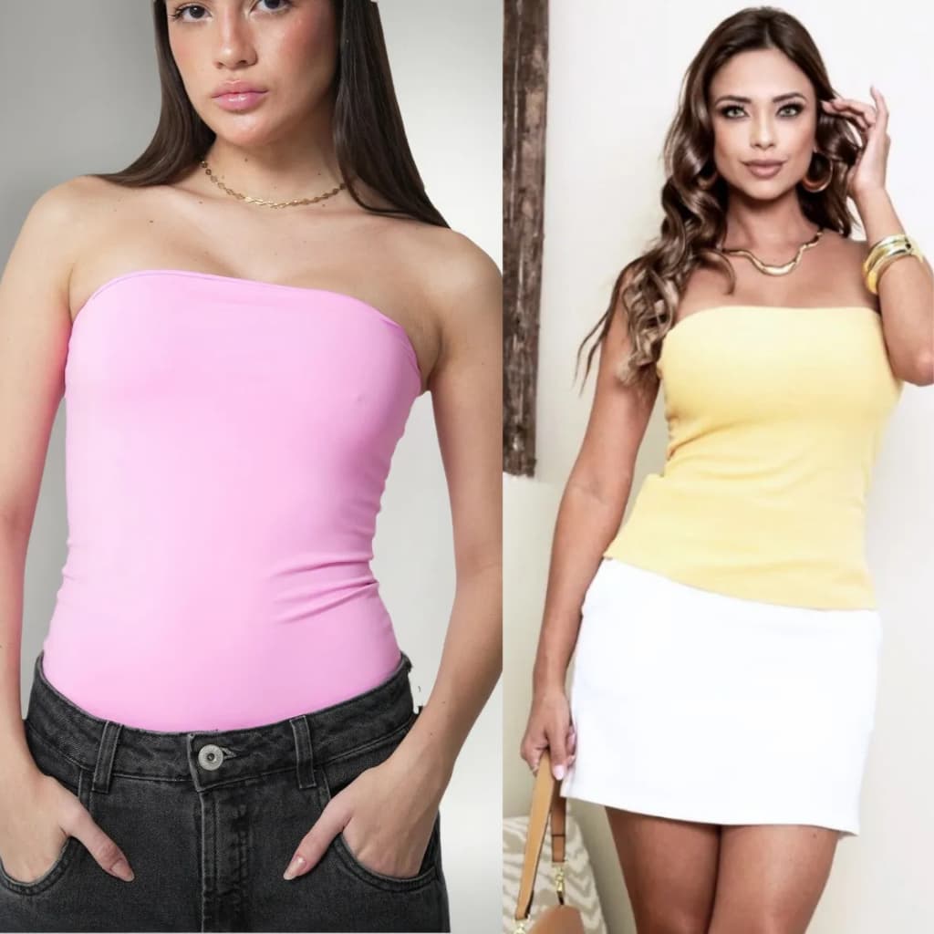 Kit 2 Cropped Tomara Que Caia Top Tube Básico Forrado Zero Transparência Blusa Verão